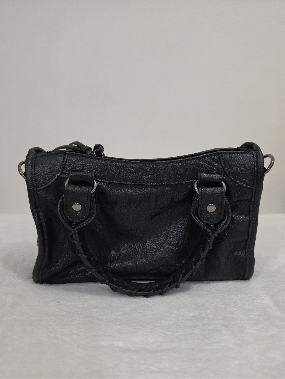 Faux Leather Mini Y2K Silver Studded Crossbody Bag with Long Tassels in Black - Picture 4 of 13